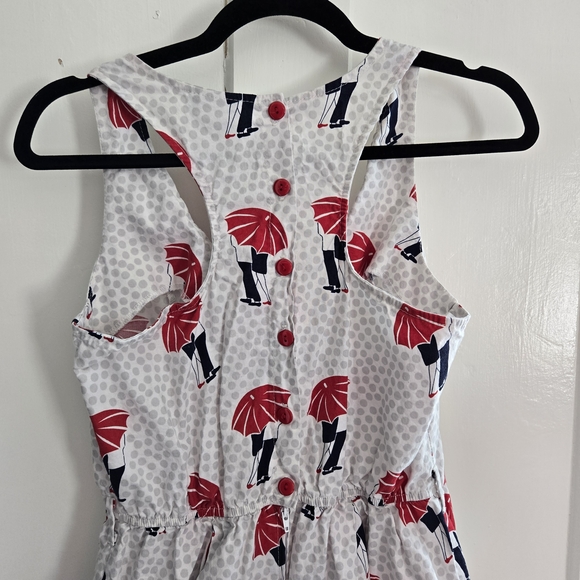 Retrolicious Red Umbrella Print Polka Dot Dress, Size Medium, Love, Made in USA - Picture 7 of 12
